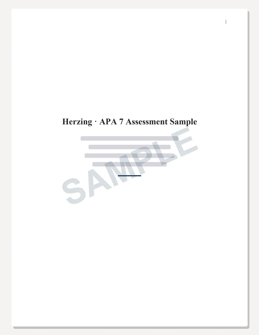 Herzing sample paper preview: APA 7 title page, written to the scoring guide